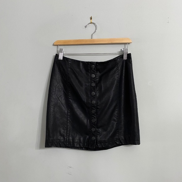 Free People "Oh Snap" Vegan Leather Button Front Mini Skirt - Picture 3 of 8